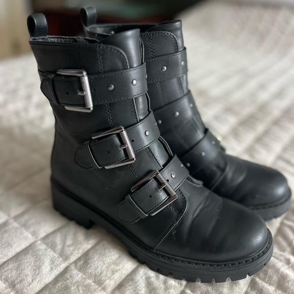 Black Buckle Strap Ankle Boots - Picture 2 of 5